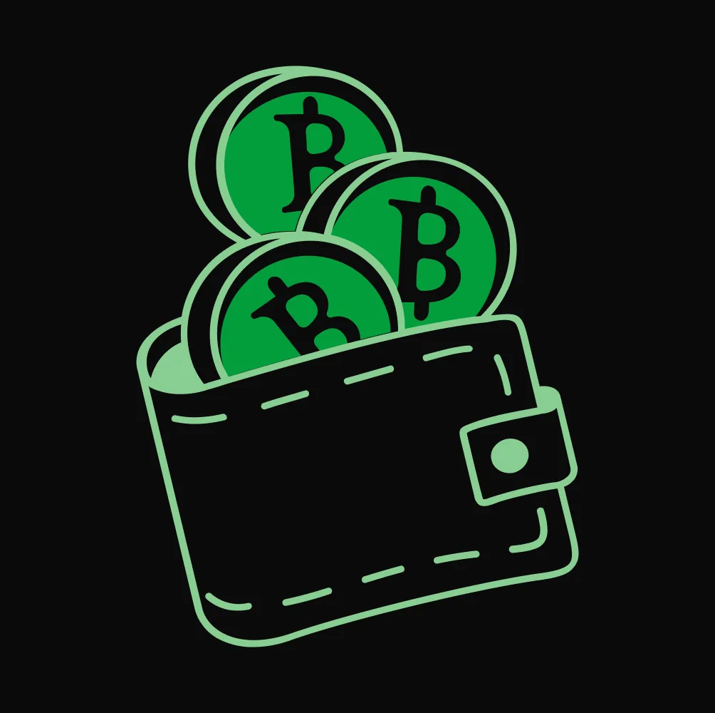 Crypto wallet with coins illustration