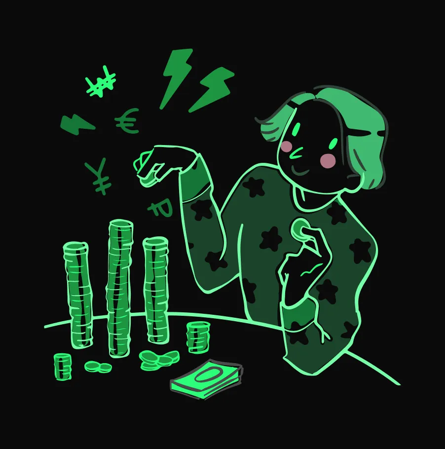 Creator counting stacks of coins illustration