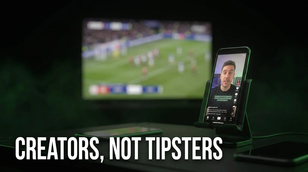 A phone playing a creator video in front of a live sports broadcast, showing sportsbook UGC made by real creators rather than tipsters.